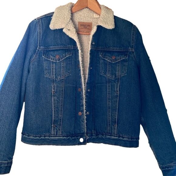 Levi’s Signature Trucker Sherpa lined denim jacket SZ L - Picture 3 of 16